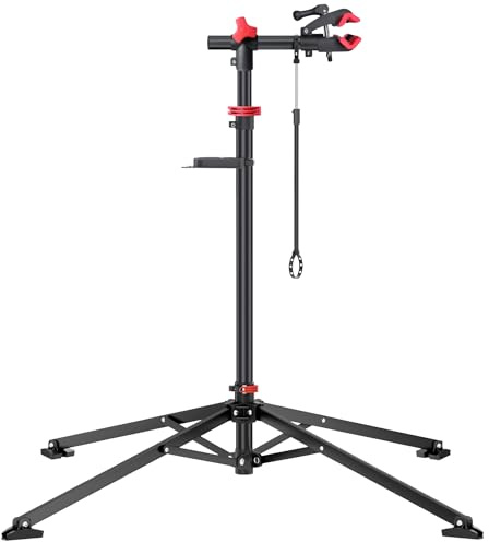 YONTUO Professional Bike Repair Stand, Large Rectangular Magnetic Tool Tray + Front Wheel Holder, 360° Rotatable Clamp Head, Foldable & Fully Adjustable, Max Load 30kg
