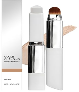 Fond de Teint Stick Coréen Changeant de Couleur - Base de Maquillage 2-en-1 Auto-Ajustante avec Pinceau, Couvrance Complète à Moyenne et Effet Naturel pour Tous Types de Peau (Naturel)