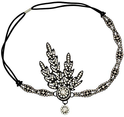 BABEYOND 1920-tals stil blad medaljong runt pannband med pärlor inspirerad av den stora Gatsby-accessoarer för dam, svart, En Storlek