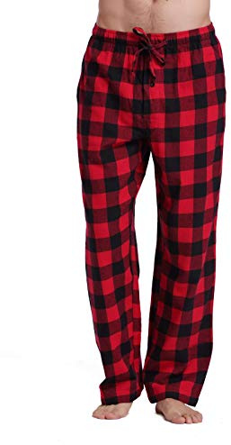 CYZ Men's 100% Cotton Super Soft Flannel Plaid Pajama Pants-BlackRedGingham-S