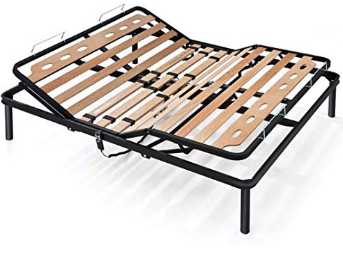 EVERGREENWEB Best ELECTRIC Slatted Wooden Bed Base MOTORIZED Reinforced with Double Iron Structure + 4 Removable Legs (165 x 190 cm)