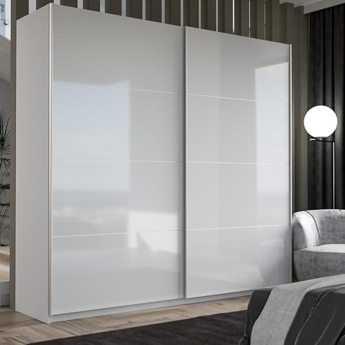Forte Starlet Plus Armoire 220, Portes Coulissantes, Blanc/Blanc Brillant, 220x210x61cm