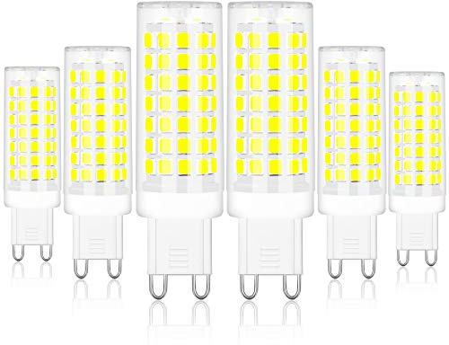 comzler G9 LED Bulb Bi Pin Base, 6W LED Bulbs Daylight White 6000K, G9 Light Bulbs for Chandelier, Ceramic Base, 60W Halogen Equivalent, Non-dimmable, 600LM, Pack of 6
