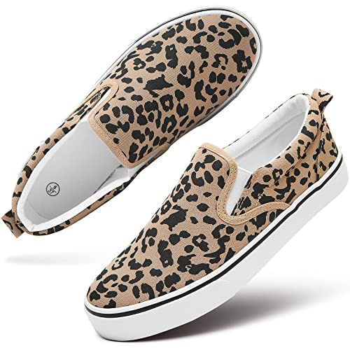 Women's Canvas Slip On Sneakers Non Slip Loafers Leopard US8