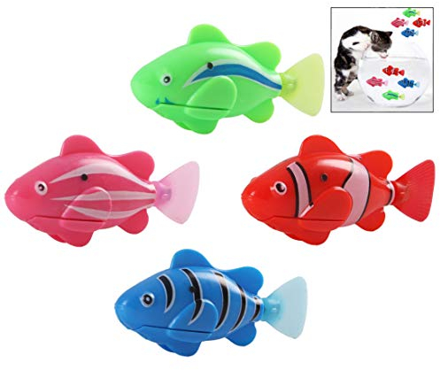 Iwobi 4 Stück Simulation Tropische Fische, Elektronische Batteriebetriebene Kunststoff Mini Fisch Spielzeug für Badespielzeug, Katzen, Aquarium, Schwimmbad, Kinder Lernspielzeug