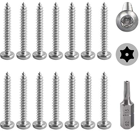 Hilitchi 50 Pcs M3.5 x 25mm Stainless Steel Button Head Torx Sheet Metal Screws Self-Tapping Security Silver Screws Anti-Theft Tamper Proof with Bit T15