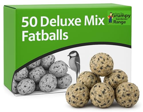 Grumpy Gardener Fat Balls - Deluxe Mix Wild Bird Fat Balls, 50 Suet Balls Enriched with Beef Tallow, Peanuts, Sunflower Seeds and Essential Bird Seed Blend (50 Balls, 4 Kg)