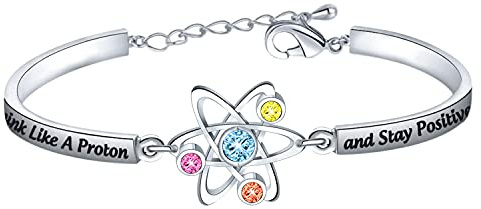 Regalo de Ciencia Atómica: Pulsera Química 'Piensa Como un Protón y Permanece Positivo' - Joyería para Científicos, Físicos, Químicos, Profesores Graduados - S, Cobre