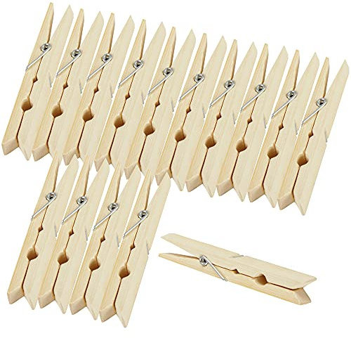 Bestlivings Lot de 24 pinces à linge en bambou (6 cm), pinces à linge en bambou avec ressort métallique solide