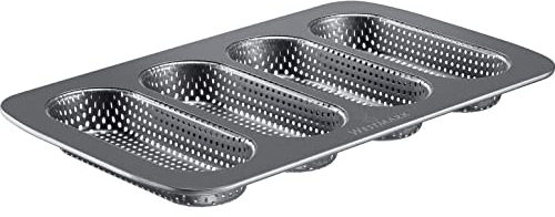 Westmark Baguette Backform, Für 4 Baguettes oder Hot Dog - Brötchen, Länge: je 17 cm, Stahl, antihaft-beschichtet, Mini, Anthrazit, 32722260