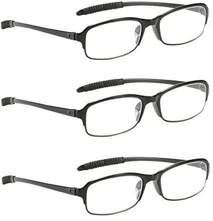 NRDIK PROFLEX Lightweight (3er-Pack) Flexibel Lesebrille - schlagfest, kratzfest, biegsam, rutschfest, Unisex (Herren + Damen) preiswerte (oval, schwarz, 1.0)