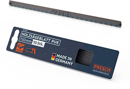 Presch Holzsägeblatt Set PUK 150mm 10 Stk. - Original PUK Sägeblätter für Handsägen - Bügelsägeblatt Holz 150mm für Weich-, Hart- und Profilhölzer, Hartfaserplatten, Pappe