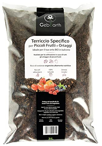 GebEarth® - Terriccio Specifico per Piccoli Frutti e Ortaggi da 3 Litri, ideale per coltivare Ortaggi da Balcone e Piccoli Frutti come Fragole e Frutti di Bosco【 100% Bio 】