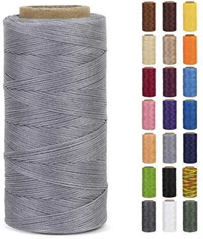 LEREATI Filo Cerato 0.8mm x 260m 150D Cordino Cuoio Filo da Cucito, Cordoncino Piatto Cerato per Legatoria, Creazione di Gioielli, Tela, Uncinetto, Cucire in Pelle, Portafoglio (Grigio Chiaro)