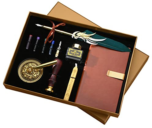 Stylo Dip à Plume Set, JasCherry Plume Calligraphie et Encre avec Sceau de Cire, Encre et Carnet, Coffret Cadeau pour Signatures, Calligraphie, Dessin, Ecriture, Décoration