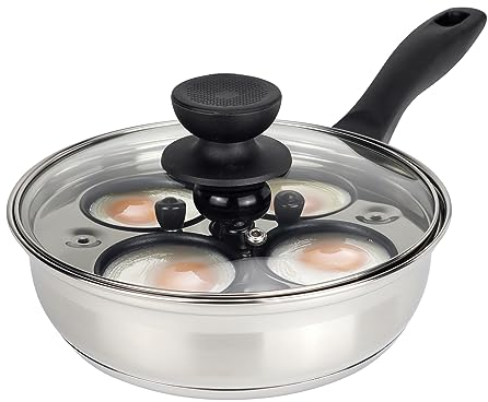 MARSKITOP Egg Poacher Pan Nonstick 4 Eggs, Poached Egg Pan Stainless Steel Poached Egg Cooker, Egg Poaching Pan PFOA Free, Poached Egg Maker with Nonstick Poached Egg Cups