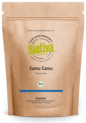 Biotiva Camu Camu organiska 150 kapslar 700 mg per kapsel - Naturligt C-vitamin mästare - vild samling - Garanterat utan tillsatser - flaska och kontrollerad i Tyskland (DE ECO-005) -100 % vegan