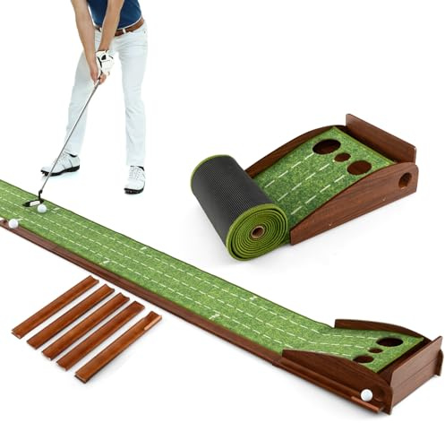 COSTWAY Tapis de Putting Golf 302 cm avec Retour Automatique