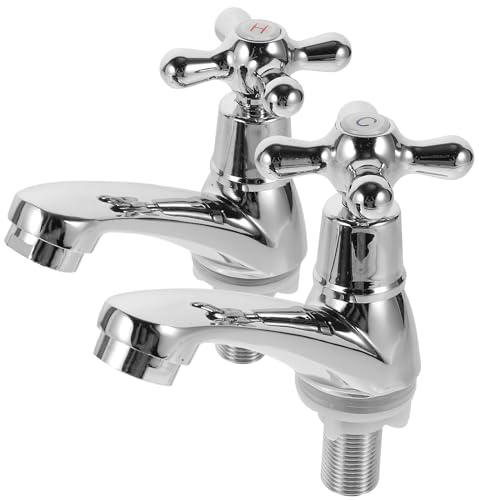 UKCOCO 1 Pair Faucet Hot Water Basin Cold Water Tap Water Taps Bathroom Sink Face Bathroom Taps Separate Hot and Cold Taps Bathroom Sink Single Hole Set Copper, 12.50X12.00X4.20CM, 57T0017YOJ8L
