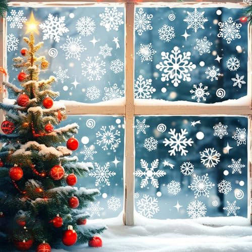 10 immagini per finestre natalizie, autoadesive con fiocchi di neve, fiocchi di neve, decorazione per finestre, in PVC, colore bianco