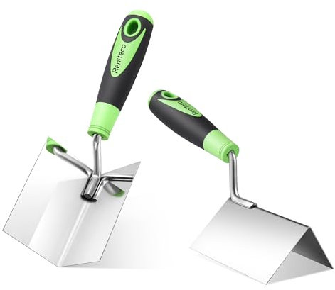 Reniteco 2 PCS Drywall Corner Tool Set, Stainless Steel Sheetrock External Corner Trowel & Internal Corner Trowel，5'' & 3.94'' Outside Corner Knife and Inside Corner Knife, with Hanging Hole