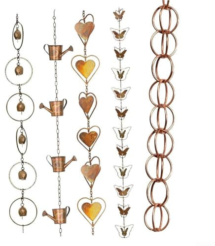 Chaînes de pluie pour gouttières, 1 m de long, chaîne de pluie décorative en cuivre lotus pour gouttières, drainage d'avant-toit (papillon)