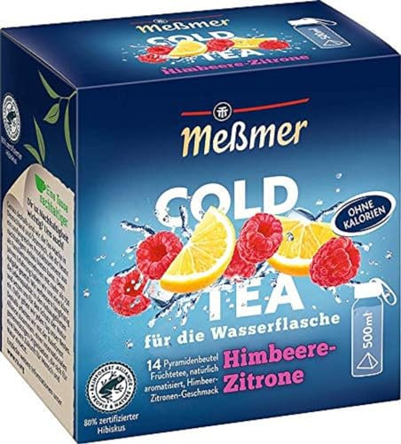 Meßmer Cold Tea Himbeere-Zitrone| Für die Wasserflasche | ohne Zucker | ohne Kalorien | Alternative zu zuckerhaltigen Getränken wie Limonade oder Saft | 14 Pyramidenbeutel (Packung mit 10)