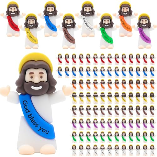 Yelakey Mini figuras de Jesús, 100 piezas de pequeñas figuras de Jesús a granel, pequeñas y clásicas religiosas, decoración de Jesús para bautismo, domingo, huevos de Pascua