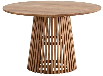 FineBuy Esstisch rund Ø 120 cm Mango Massivholz Natur – Moderner Holztisch mit Gittergestell, Design Esszimmertisch für 4 Personen, Küchentisch massiv