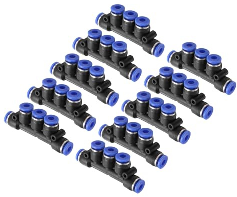QUARKZMAN 10pcs Raccord de collecteur en ligne 4mm(5/32) OD 5 voies Raccords pneumatiques en plastique à encliquetage Raccords rapides à libération verrouillable