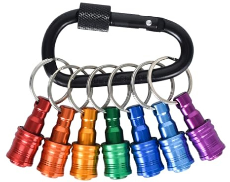 7 Supporti per Punte da Trapano,1/4 di Pollice con Gambo Esagonale per Cacciavite,Estensioni per Punte in Lega di Alluminio,Portachiavi con Moschettone Nero,7 Colori