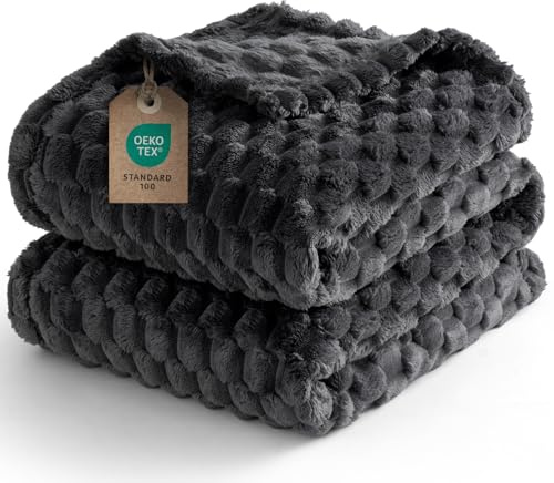 PHF Fleece Blanket Single Size 127x152cm, No Shedding No Pilling Soft Lightweight 3D Jacquard Sherpa Fleece Throw Blanket for Bed, Fluffy Cozy All Season Single Blanket, Jacquard ark Grey