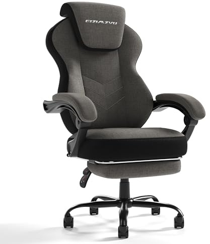 EIZIMZVU Silla de Oficina Ergonómica con Reposacabezas y Reposapiés, Silla Gamer para Personas Fuertes, Silla de Respaldo Alto Giratoria de Cuero PU para Oficina y Hogar (Negro2)