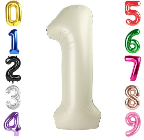 40 Inch Cream Number 1 Balloon, Giant Number 1 Balloons for 11th 12th 21st Birthday Decorations, Party Supplies for Baby Boy Girl, Cream Party Decor​​