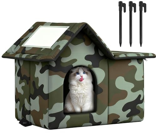 QEEYON Outdoor Cat House Weatherproof, Large Cat Shelter for Winter, Collapsible Outdoor Pet House with Door and Sponge Layer for Stray & Feral Cats, Small Dog Cave,Kittens, Indoor