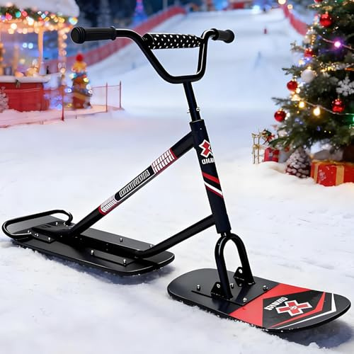 vnmudzeo Patinete De Nieve Ligero para NiñOs Y Adultos, Tablas De Madera Reforzadas De 5 Capas, EsquíS Todoterreno De 360°, Trineo De Snowboard PortáTil Black