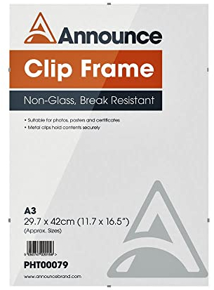 Hampton Frames CLIP Photo Poster Display Clip Frame Perspex Acrylic (Non Glass) A3 (29.7x42cm) CF3042NG