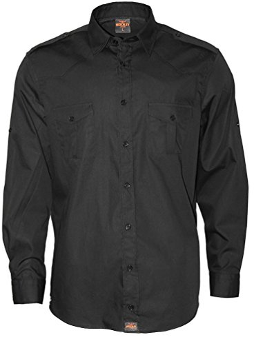 ROCK-IT Apparel Hombres Camisa Manga Larga Aspecto Militar, Camisa Camisa Casual de Trabajador [Tallas S-5XL] 100% algodón, Camisa de Verano con Botón Delantero y Bolsillos I Negro XX-Large