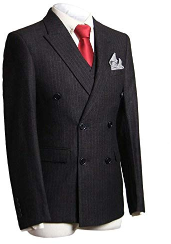 CALVINSUIT Uomo Completo da Uomo gessato 3 Pezzi Completo Slim Fit Doppio Petto Giacca Pantaloni Gilet