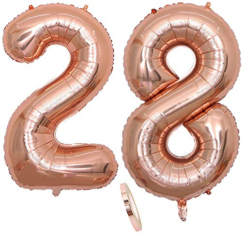 2 Luftballons Zahl 28, Nummer 28 Luftballon Rosegold Mädchen,40 Aufblasbar Helium Folienballon Roségold Ballons Figuren,Riesen Ballon für Geburtstag Party Dekoration, Abschlussball (xxxl 100cm)