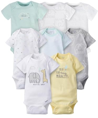 Gerber 8 pack Baby Neutral ANIMALS Short Sleeve Onesies