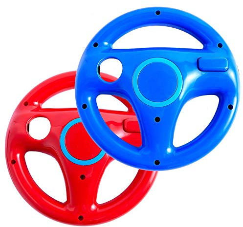 NBCP Wii Steering Wheel, 2 Pack Controller Steering Wheel for Mario Kart Racing, Red+Blue