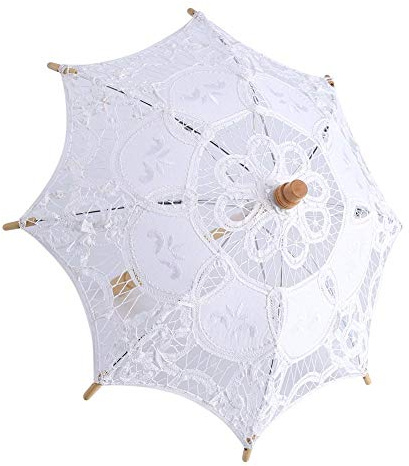 Zouminyy Parapluie de Dentelle de Mariage de Dame, parapluies de Soleil de Parasol fête de mariée Photo prenant la décoration, Costume de Dame de Photo de décoration(Small-Blanc)