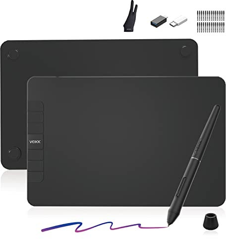 Graphics Drawing Tablet, VEIKK VK640 6 × 4 Inch Digital Drawing Pad with Battery-Free Pen 6 Shortcut Keys Tilt Function 8192 Levels Electronic Writing Pad for Laptop PC for Android OS Windows MAC