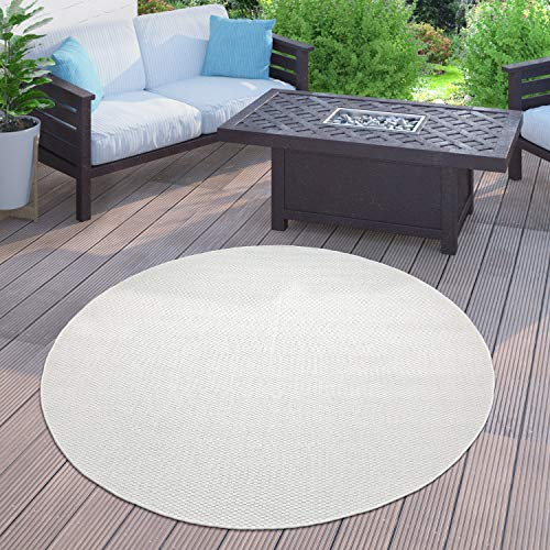 Paco Home Outdoor Teppich Flachgewebe Sisaloptik Modern Einfarbig meliert wetterfest & pflegeleicht Küchenteppich Ideal für Terrasse Balkon Garten, Grösse:80 cm Rund, Farbe:Elfenbein