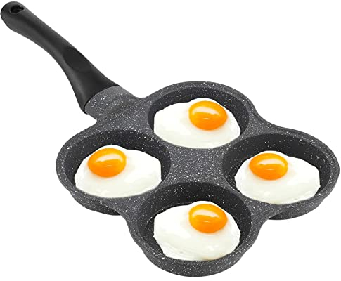 4 Trous Mini Poêle à Crêpes, Poêle à crêpes 4 trous, Appareil pancake Antiadhésive Poele a Crepe, poêles à frire antiadhésive pour œufs, pancakes,Poêle à Omelette Antiadhésiv, 19,5cm