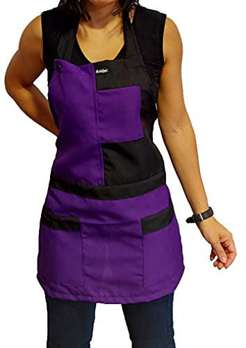 tessile astorino Ricamo Gratuito - Grembiule Donna da Lavoro - Divisa da Cucina - Grembiuli per Barista, Bar, Cameriera, Ristorante, Hotel, Casalinga - Vari Colori - Made in Italy (nero e viola)