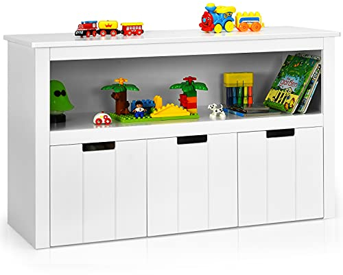 COSTWAY Spielzeugschrank für Kinder, Kommode mit 3 Schubladen, Spielzeug-Organizer für Kinderzimmer & Wohnzimmer, Aufbewahrungsschrank Holz (Weiß, 102 x 33 x 62 cm)