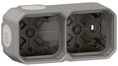 LEGRAND, Plexo New Feuchtraum Aufputzdose 2-fach, Aufputzgehäuse, 3 Membranen, 1 Kabelzugang, horizontal und vertikal installierbar, Farbe: Grau, 069672L