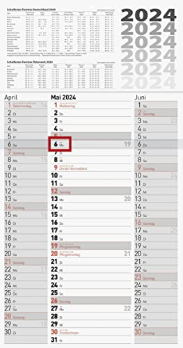 BRUNNEN 3-Monatskalender 2024 1 Blatt = 3 Monate 30 x 55,5 cm, einteilig Fond: grau